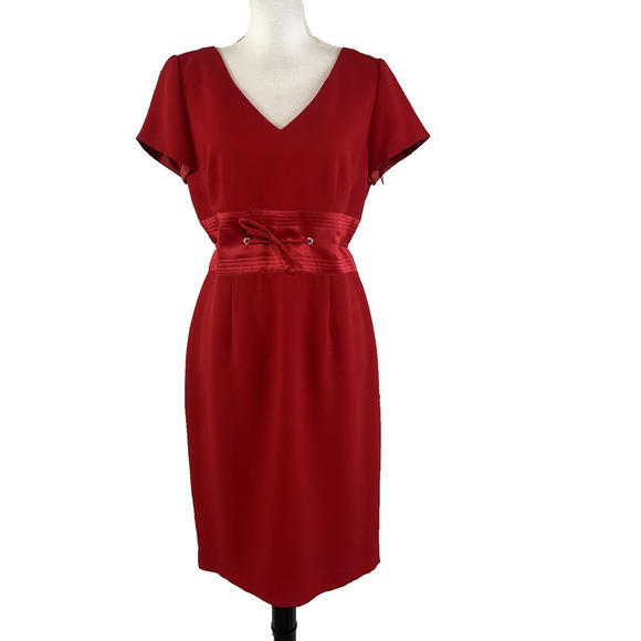 Donna Morgan Dress size 10 Cherry Red Crepe Knee Career Wedding Evening Church - Picture 1 of 9